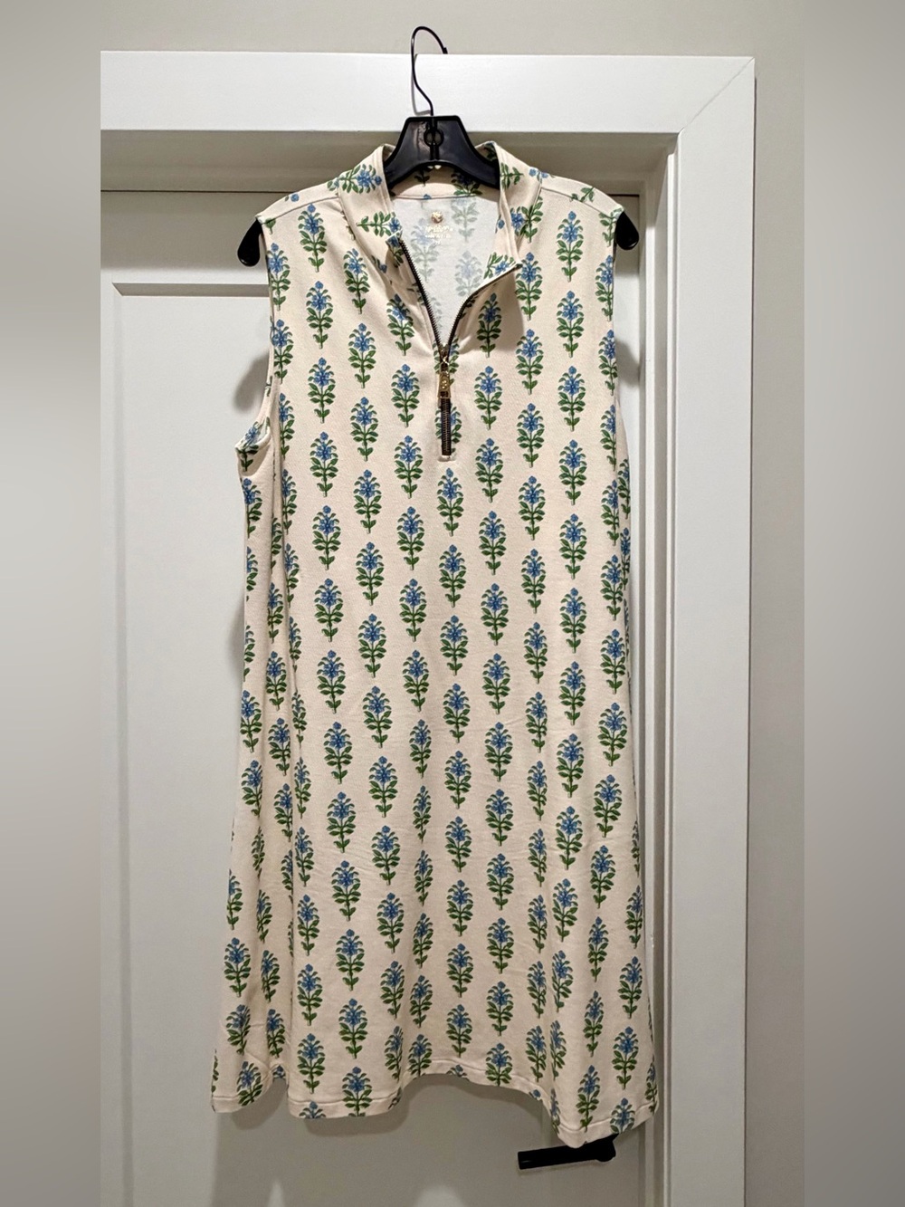 Spartina 449 Sleeveless Cream Dress with Blue-Green Floral Print XL